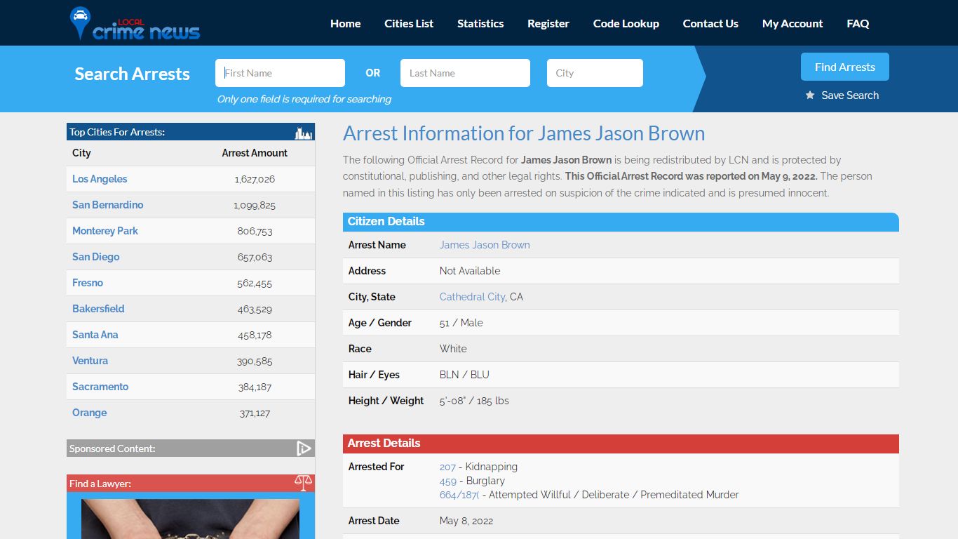 James Jason Brown Arrest Record Details | Local Crime News in Riverside ...